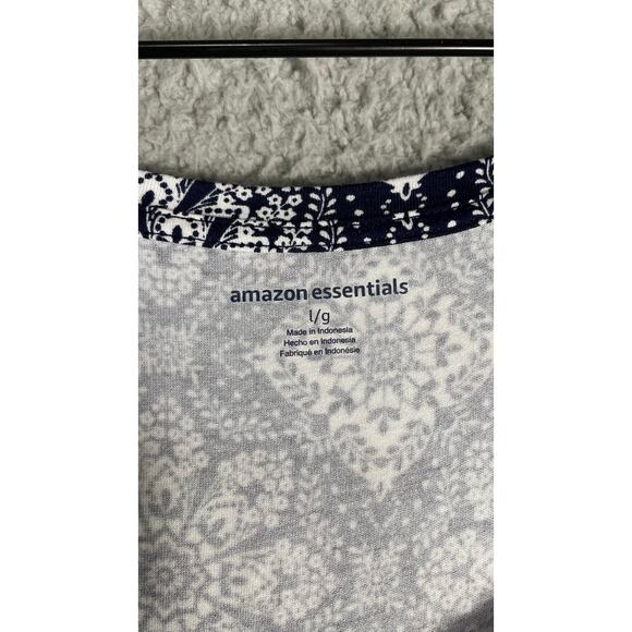 Essentials Sleeveless Navy White Patterned‎ Maxi Dress Scoop Neck Size L - Picture 5 of 8